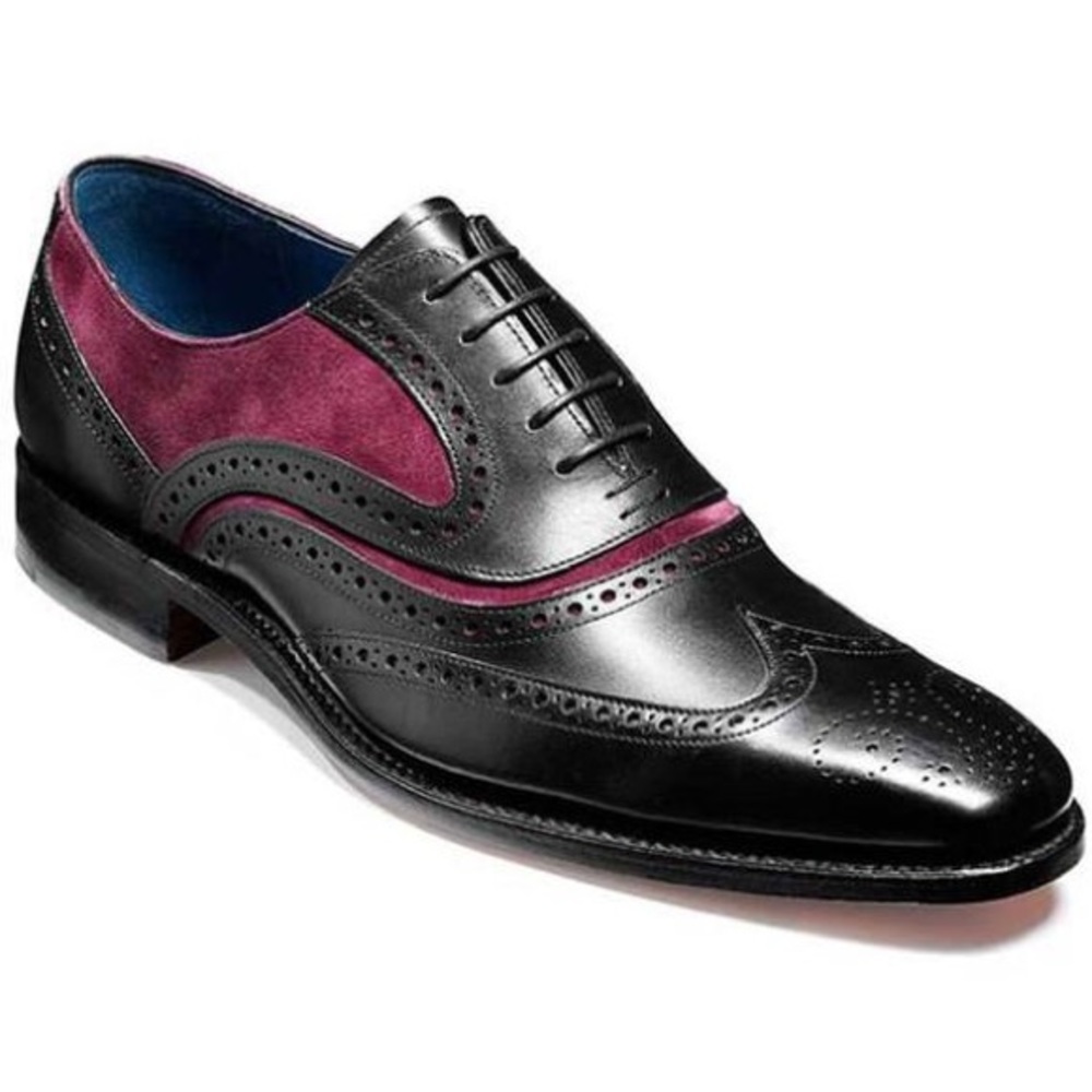 men's black leather suede wingtip shoes handmade